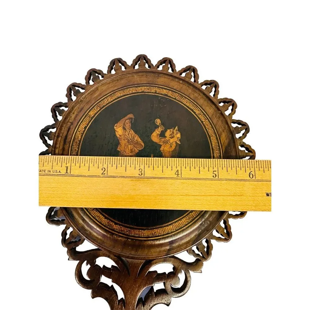 Antique‎ Italian Inlaid On Both Sides Hand-Carved Parquetry Mirror